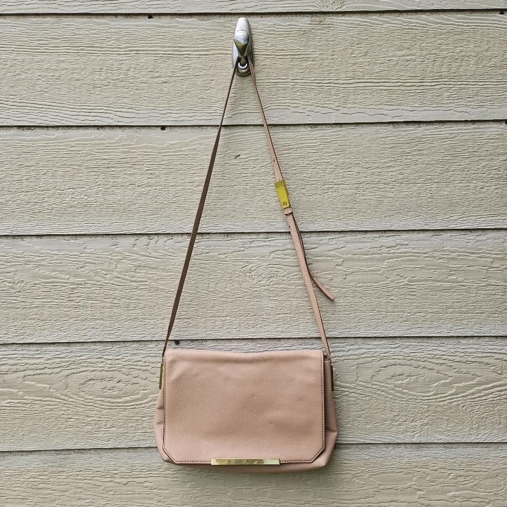J. Crew blush pink leather rectangular flap crossbody bag